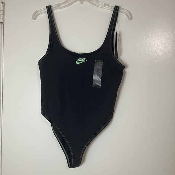 NEW! NIKE black logo embroidered tank bodysuit size medium - Picture 2 of 7